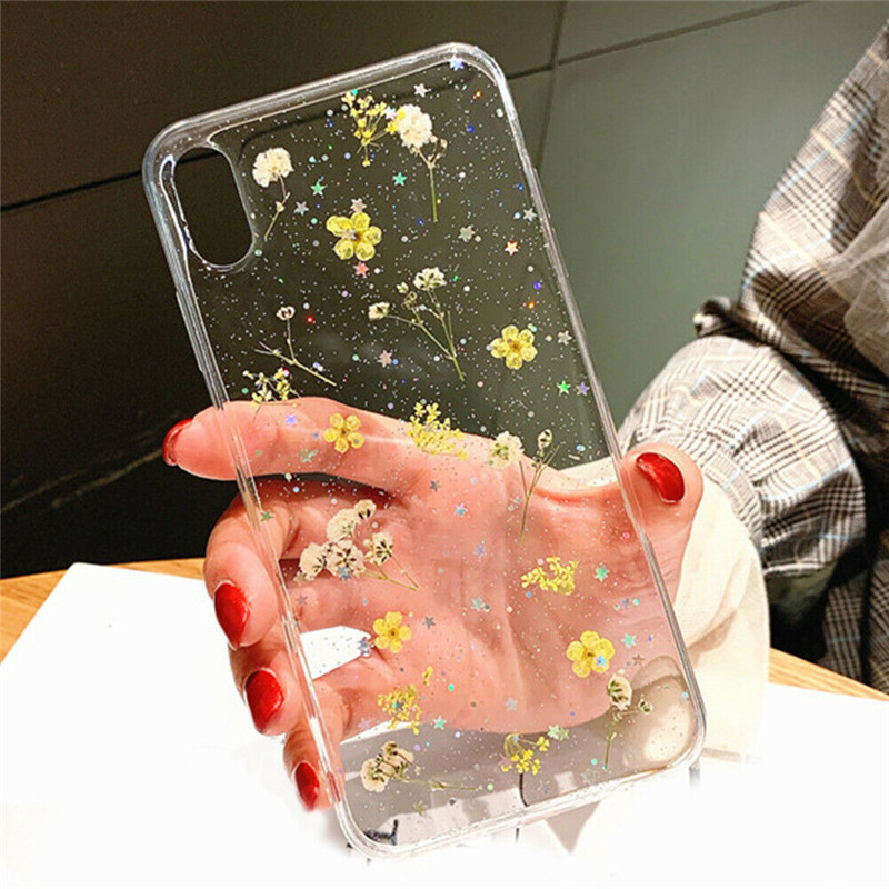 For iPhone X XS MAX XR 8 7 6 Sweet Fashion Real Dried Pressed Flowers Phone Case