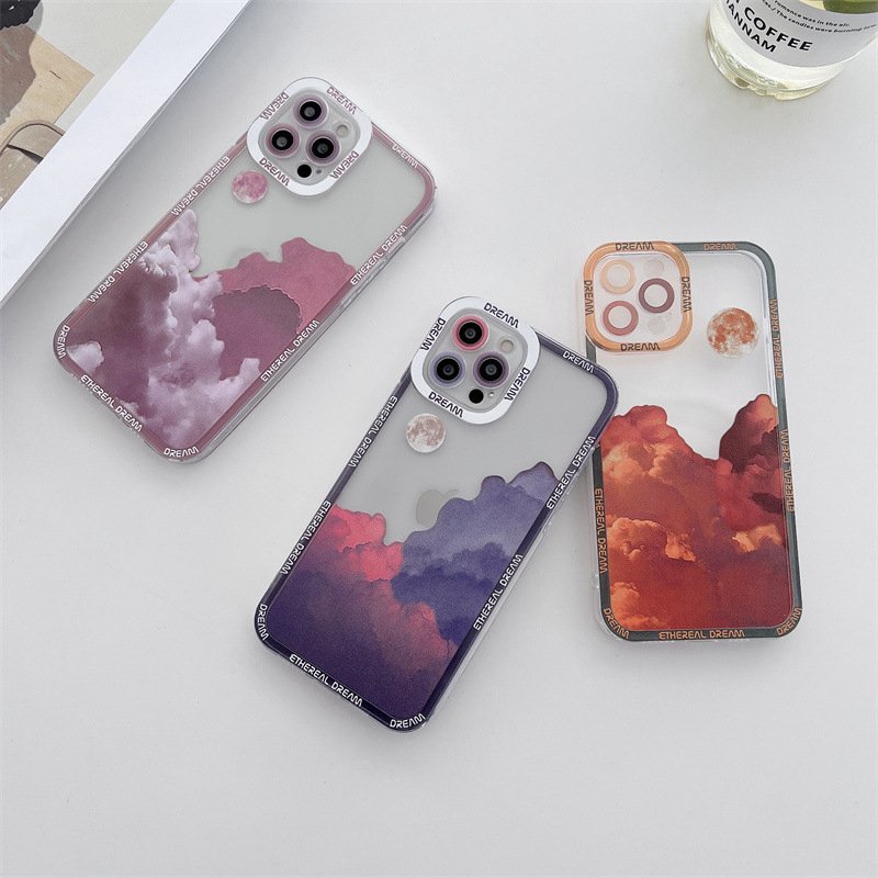 Retro Moon night Late cloud Phone Case For iPhone 13 Pro 11 12Pro Max XR XS Max 7 8 Plus X Lens Protection Shockproof Soft Cover