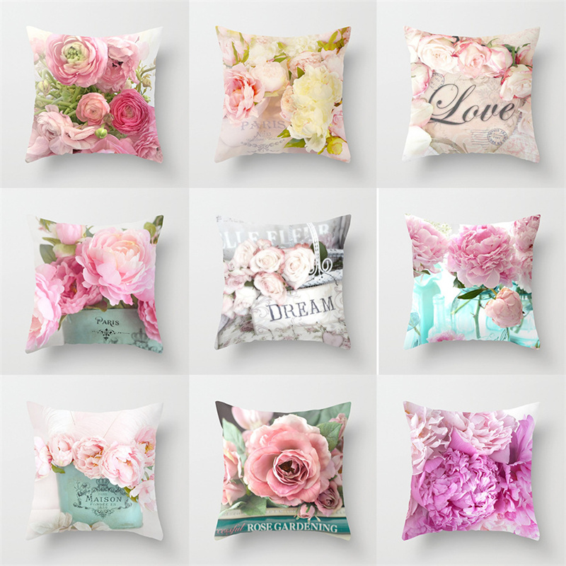 American Rose Pillow Cover Peach Skin Fabric Sofa and Bed Cushions Pillowcase Amazon Home Pillow Cover