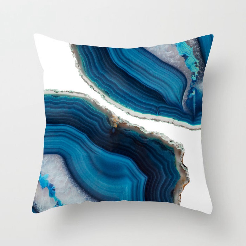 New Living Room Study Abstract Blue Printed Pillow Peach Skin Fabric Simple Fashion Cushion Car Cushion