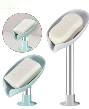 Self-Drain Soap Dish Leaf Shape Soap Box Suction Cup Bathroom Soap Sponge Holder