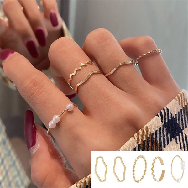 5pcs/set Simple Geometric Shape Pearl Rings for Women  Version Personalized Index Finger - Image 18