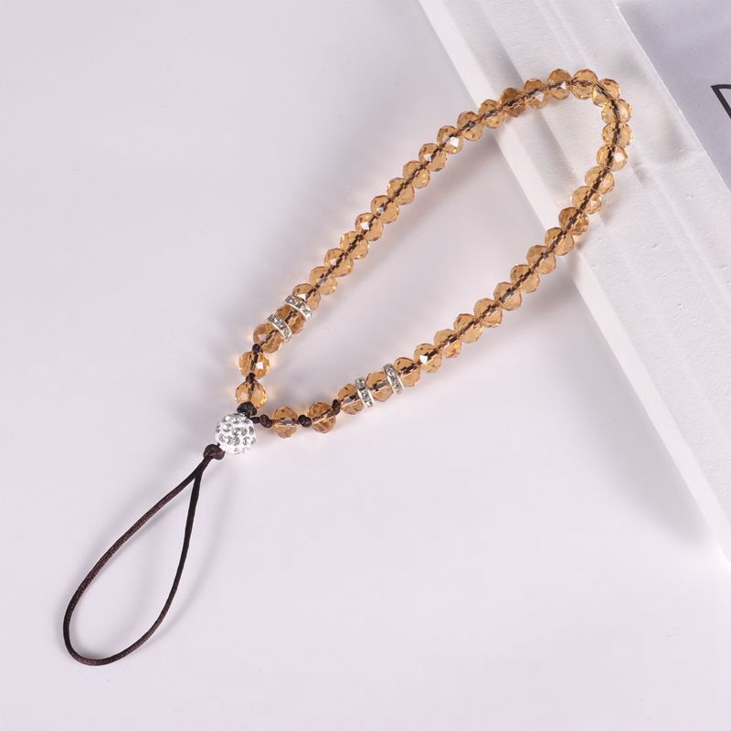 New Solid Color Crystal Beads Flat Beads Carrying Strap DIY Girls' Phone Short Lanyard Phone Case Drop-Resistant Halter Lanyard - 图片 3