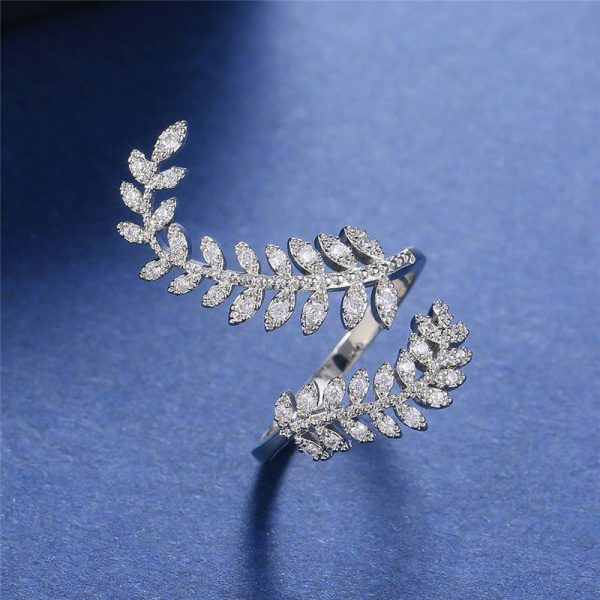 Graceful Leaves Both End of Open Ring Silver Color Girl Cocktail Party Rings Shine Crystal Zircon Fashion Women Jewelry - Image 3
