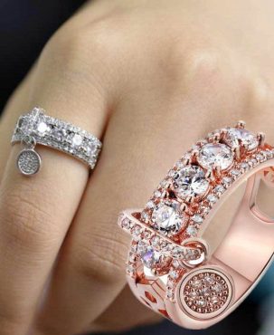 925 Silver Rings,Rose Gold Rings Women Jewelry Cubic Zirconia Girl Rings Sz 6-10