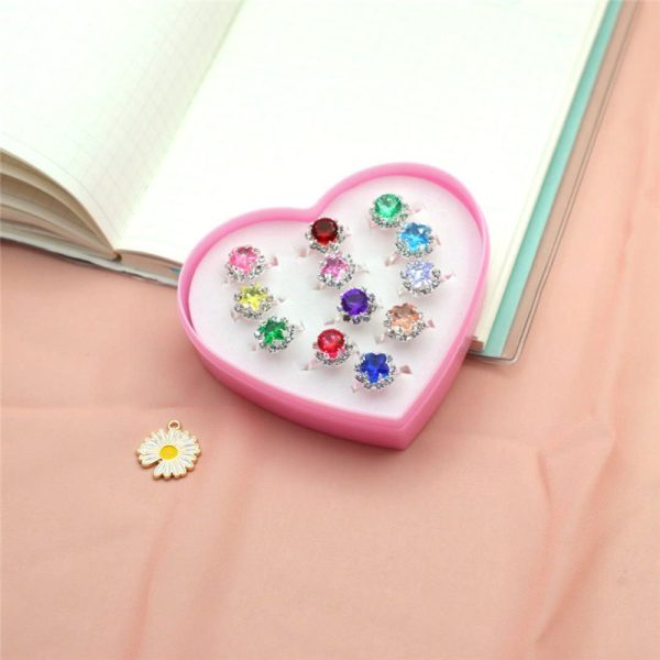 12X Kids Child Girl Diamate Ring Set Adjustable Crystal Rings Costume Jewellery - Image 2