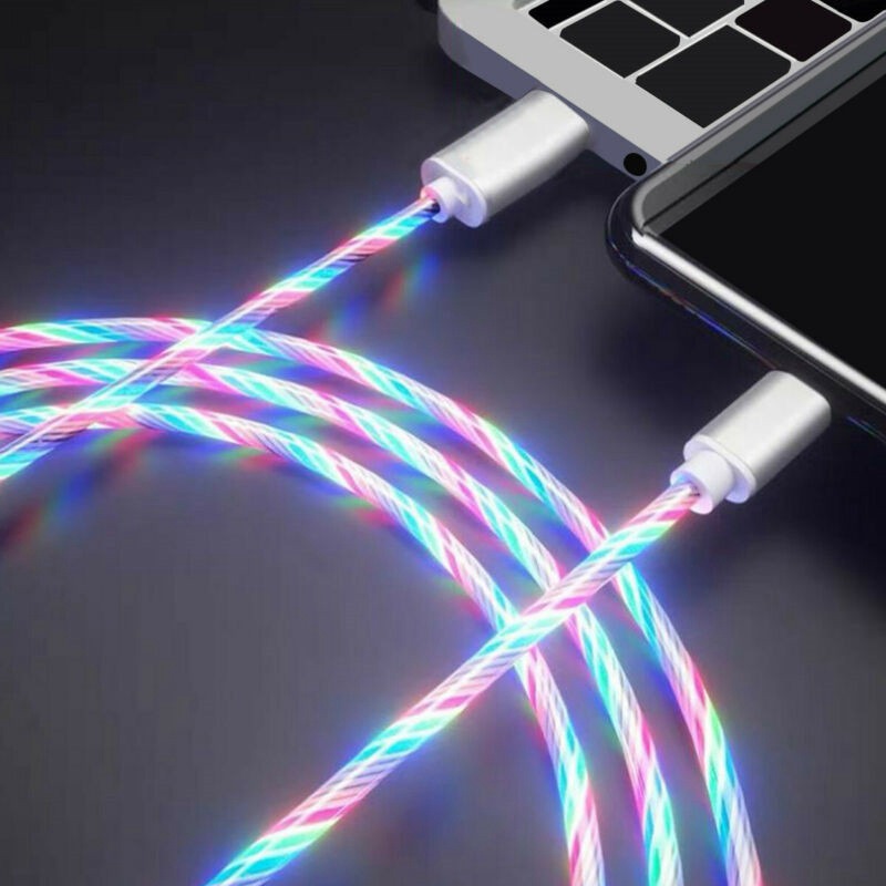 LED flowing Light Up USB Sync Type-C For iPhone Charger Data Cable Charging Cord - Image 3