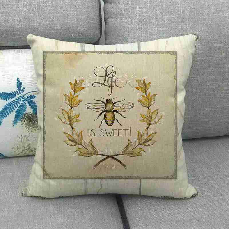 Rural Square Wooden Bee Honey Cushion Cover Linen Cotton Sofa Couch pillow Case - Image 11