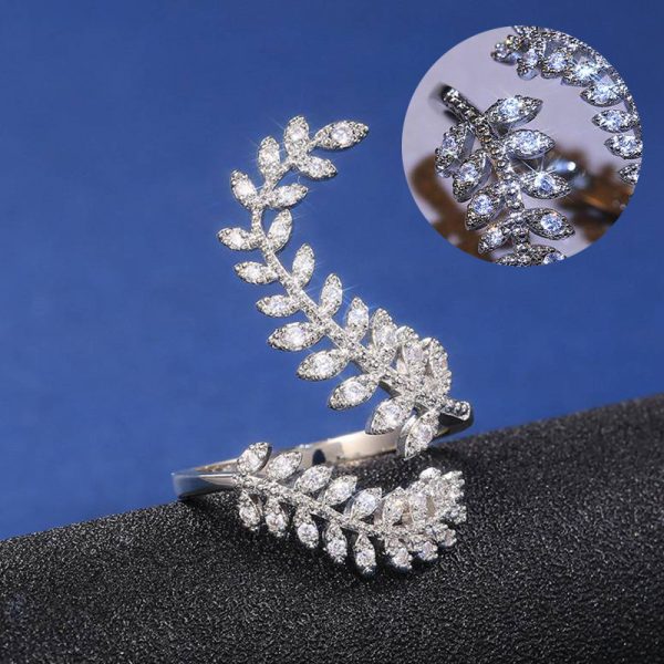 Graceful Leaves Both End of Open Ring Silver Color Girl Cocktail Party Rings Shine Crystal Zircon Fashion Women Jewelry - Image 14