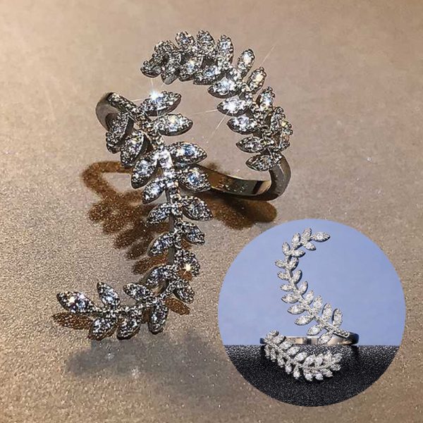 Graceful Leaves Both End of Open Ring Silver Color Girl Cocktail Party Rings Shine Crystal Zircon Fashion Women Jewelry - Image 19