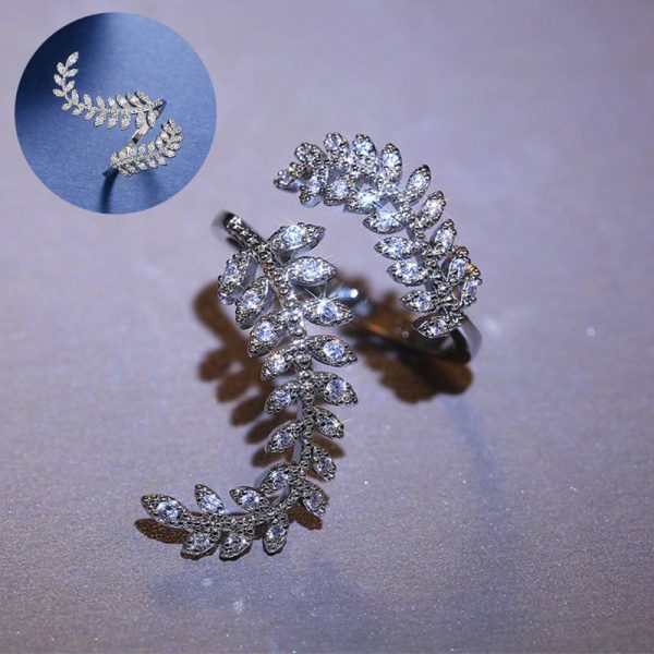 Graceful Leaves Both End of Open Ring Silver Color Girl Cocktail Party Rings Shine Crystal Zircon Fashion Women Jewelry - Image 12