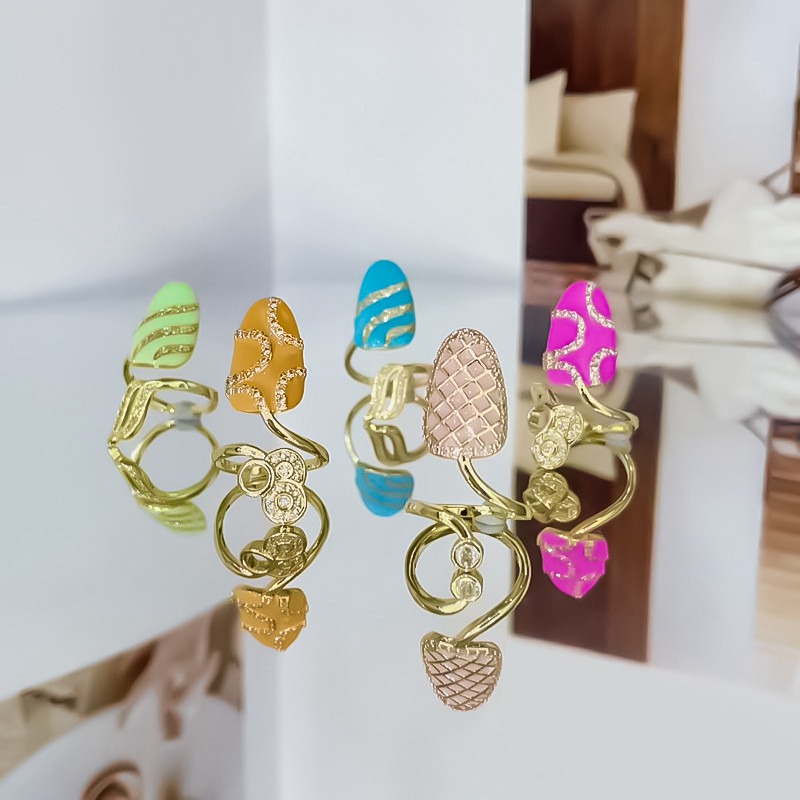 Cute Adjustable Colorful Ring Nail Cover Women Rings Set With Rhinestone For Women Wedding Ring Set Pink Jewellery - 图片 3