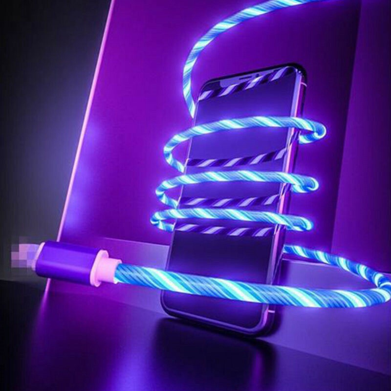 LED flowing Light Up USB Sync Type-C For iPhone Charger Data Cable Charging Cord