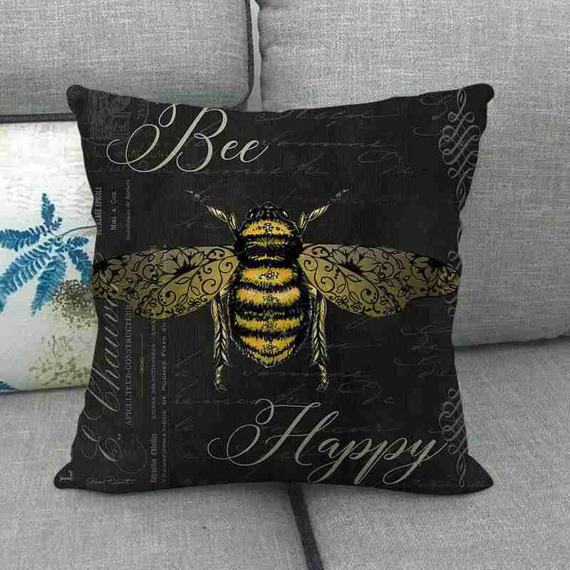 Rural Square Wooden Bee Honey Cushion Cover Linen Cotton Sofa Couch pillow Case - Image 12