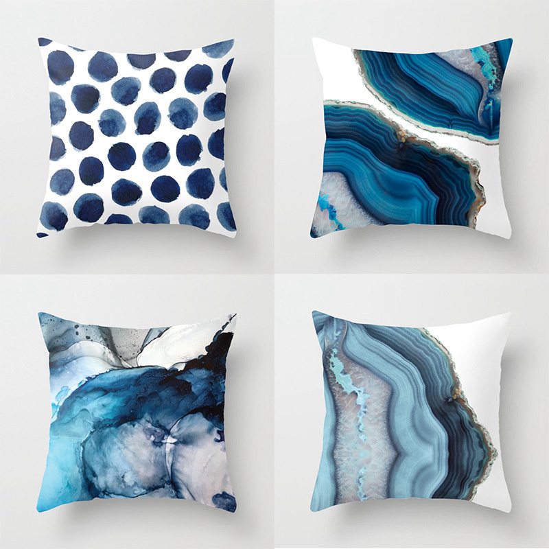 New Living Room Study Abstract Blue Printed Pillow Peach Skin Fabric Simple Fashion Cushion Car Cushion - Image 3