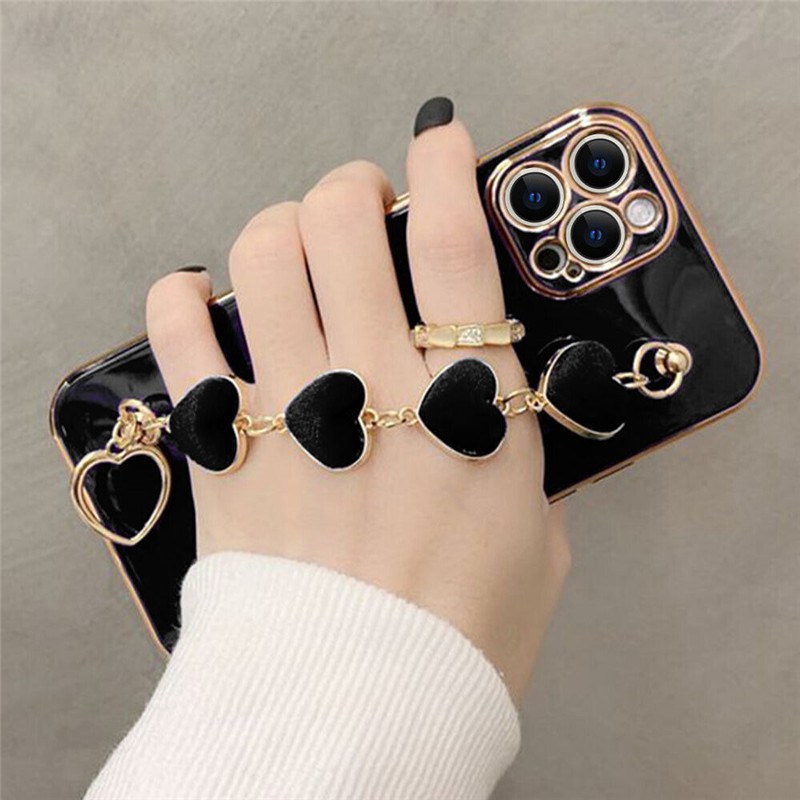 Cute 3D Heart Bracelet Chain Shockproof Case Cover For iPhone 11 12 13 Pro Max - Image 3