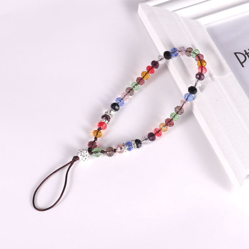 New Solid Color Crystal Beads Flat Beads Carrying Strap DIY Girls' Phone Short Lanyard Phone Case Drop-Resistant Halter Lanyard - 图片 4
