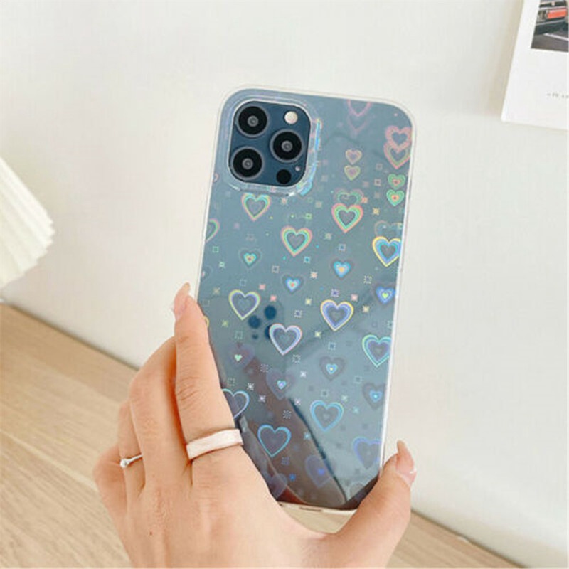 Laser Transparent Love Heart Phone Case Back Cover For iPhone 13 12 11 Pro Max X - Image 3