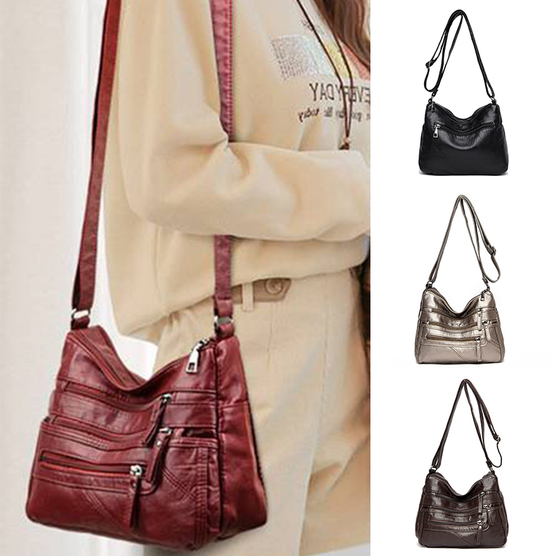 Women Crossbody Leather Handbags Pocketbooks Purses Multi Pocket Shoulder Bag - 图片 18
