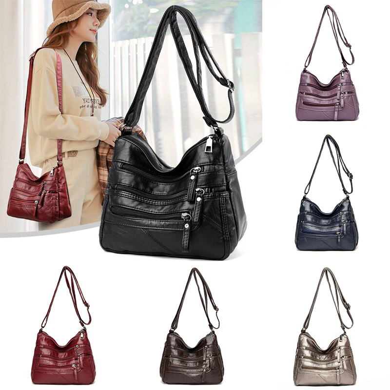 Women Crossbody Leather Handbags Pocketbooks Purses Multi Pocket Shoulder Bag - 图片 23