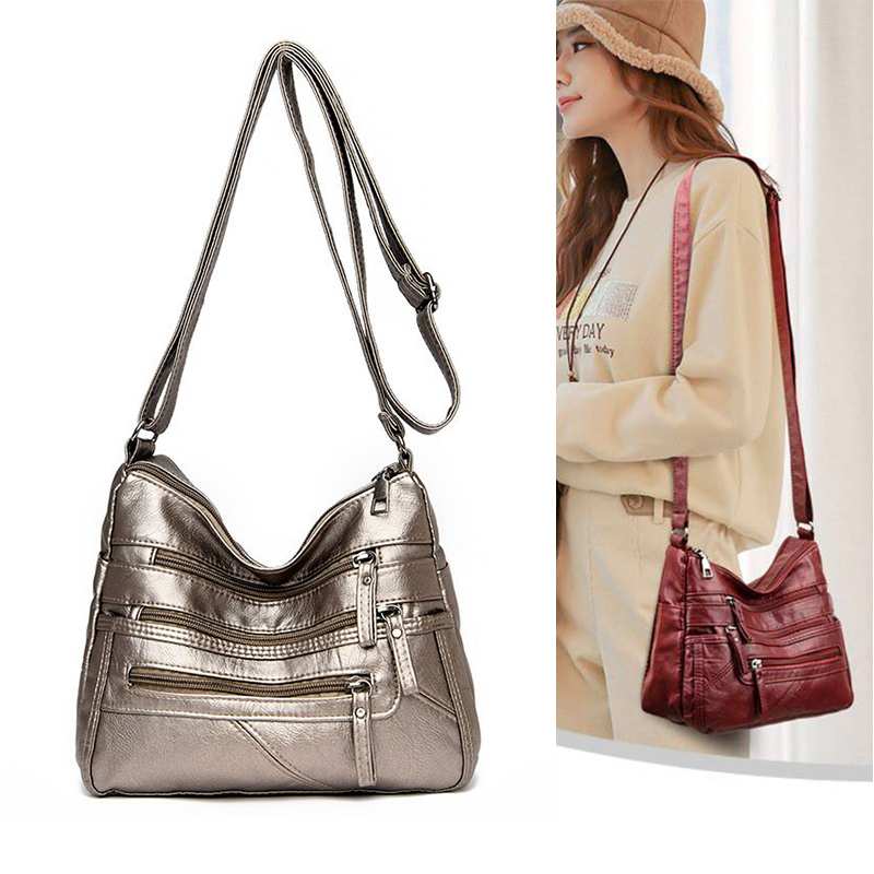 Women Crossbody Leather Handbags Pocketbooks Purses Multi Pocket Shoulder Bag - 图片 19