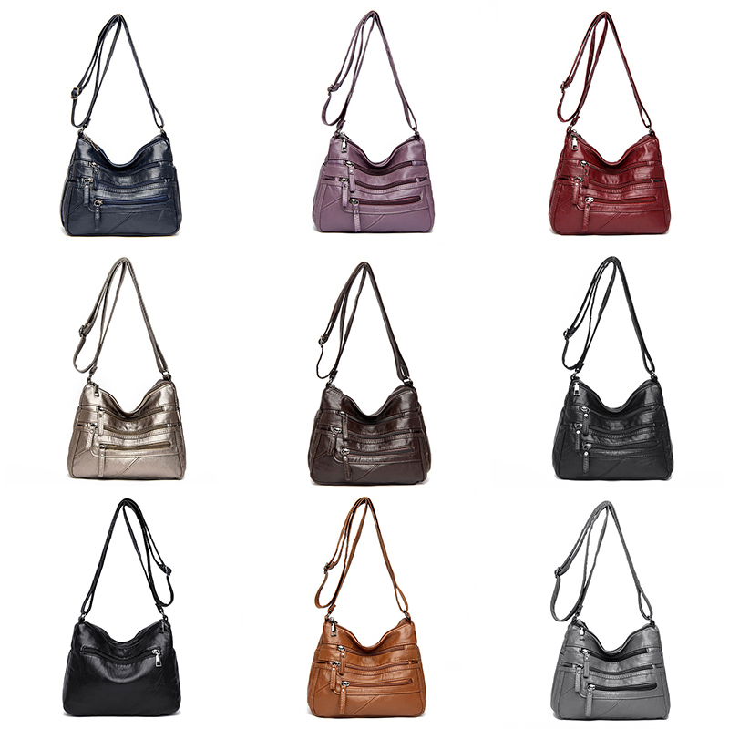 Women Crossbody Leather Handbags Pocketbooks Purses Multi Pocket Shoulder Bag - 图片 16