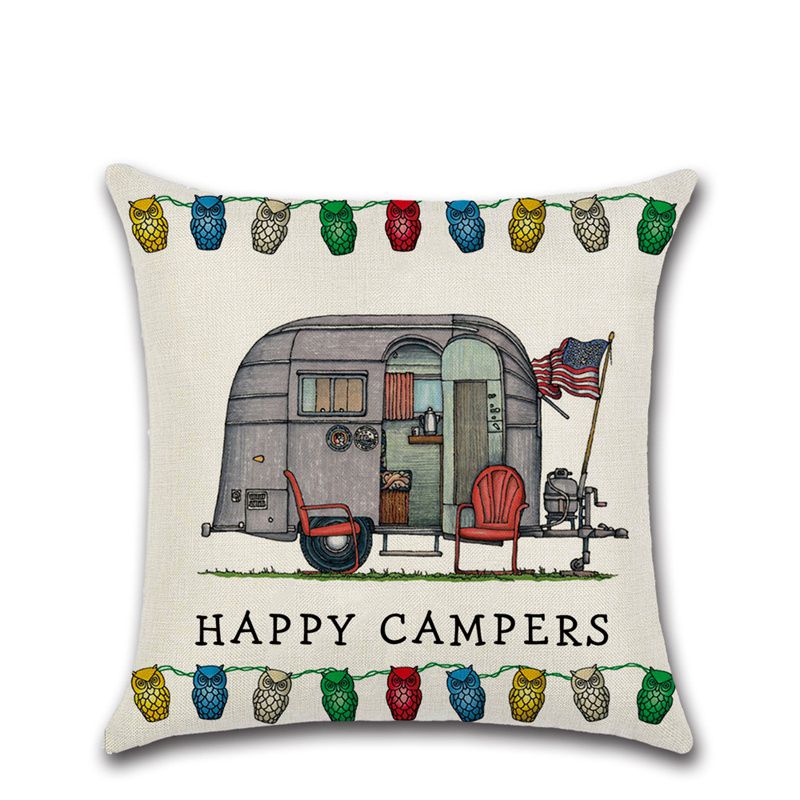 Cross-Border New Arrival Cartoon Camper RV Dining Car Series Happy Campers Linen Pillow Cover - Image 4