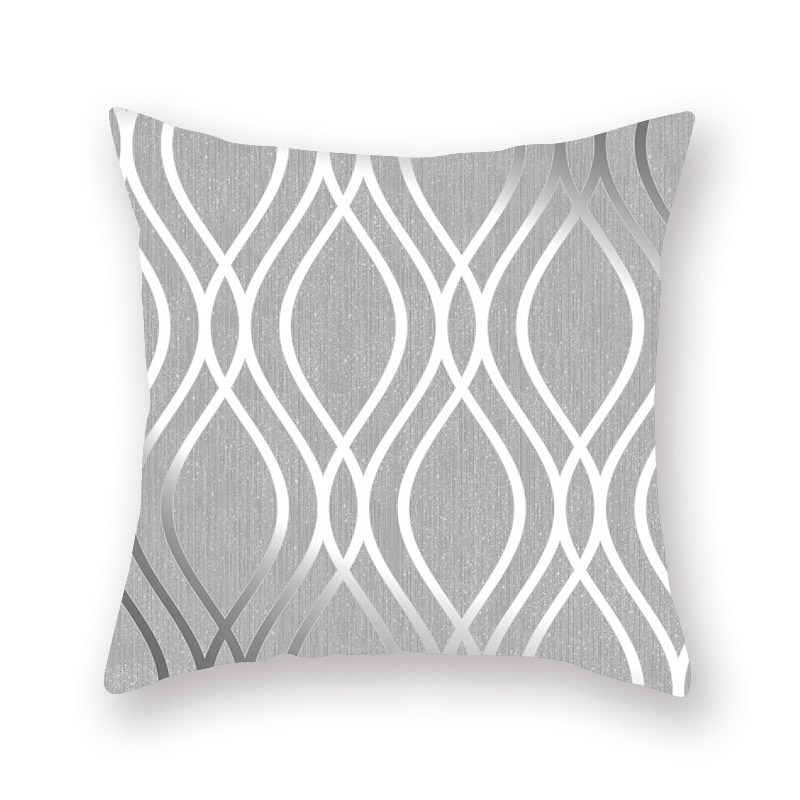 Amazon New Silver Gray Geometric Peach Skin Fabric Pillow Cover Car Office Sofa Bed Pillow Cushion Cover Wholesale - 图片 4