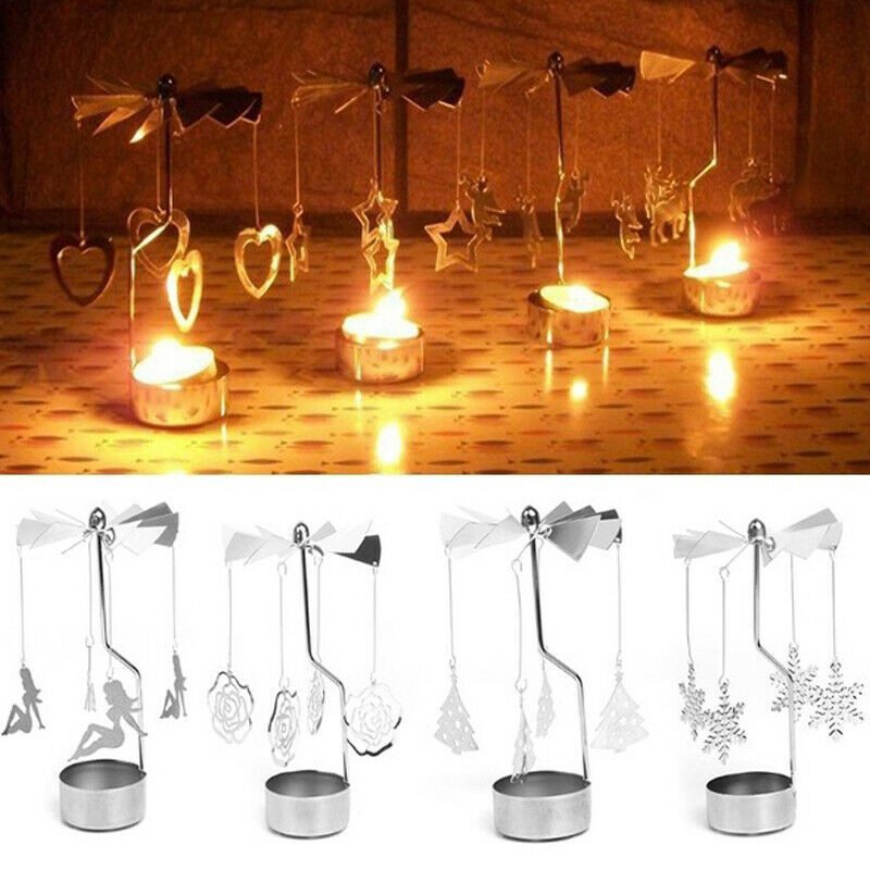 Tea Light Holder Rotary Spinning Candlestick Candle Carousel Metal Home Supply