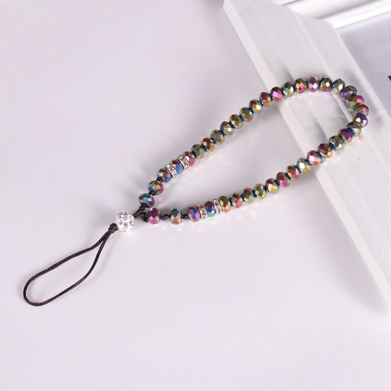 New Solid Color Crystal Beads Flat Beads Carrying Strap DIY Girls' Phone Short Lanyard Phone Case Drop-Resistant Halter Lanyard - 图片 5