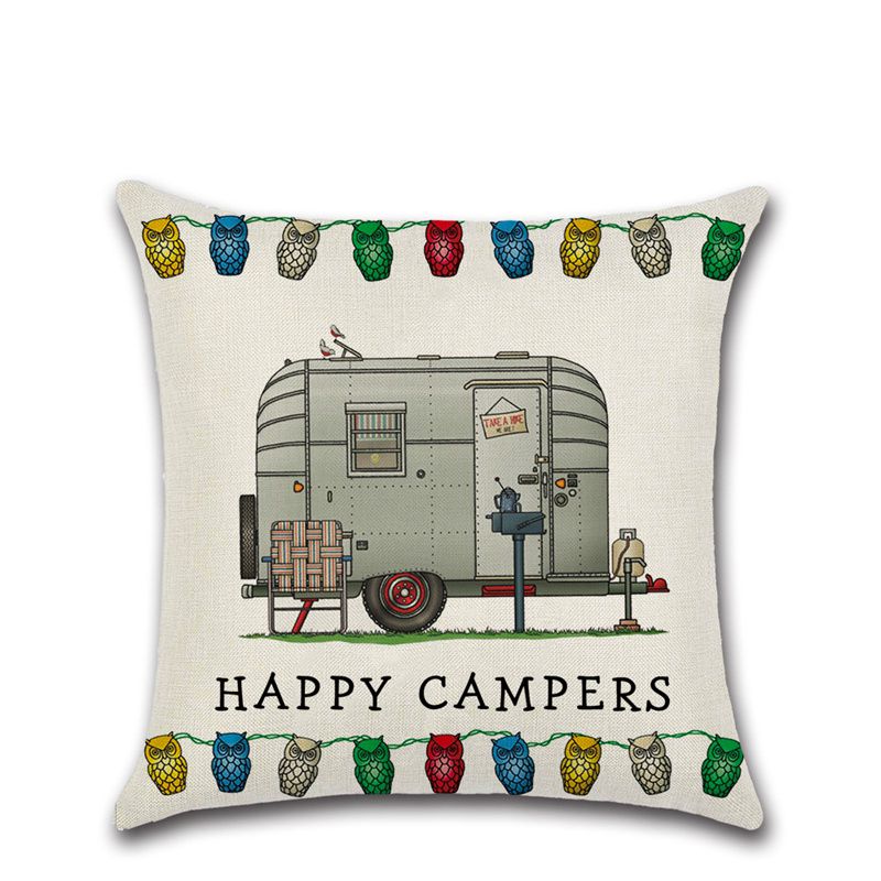 Cross-Border New Arrival Cartoon Camper RV Dining Car Series Happy Campers Linen Pillow Cover - Image 5