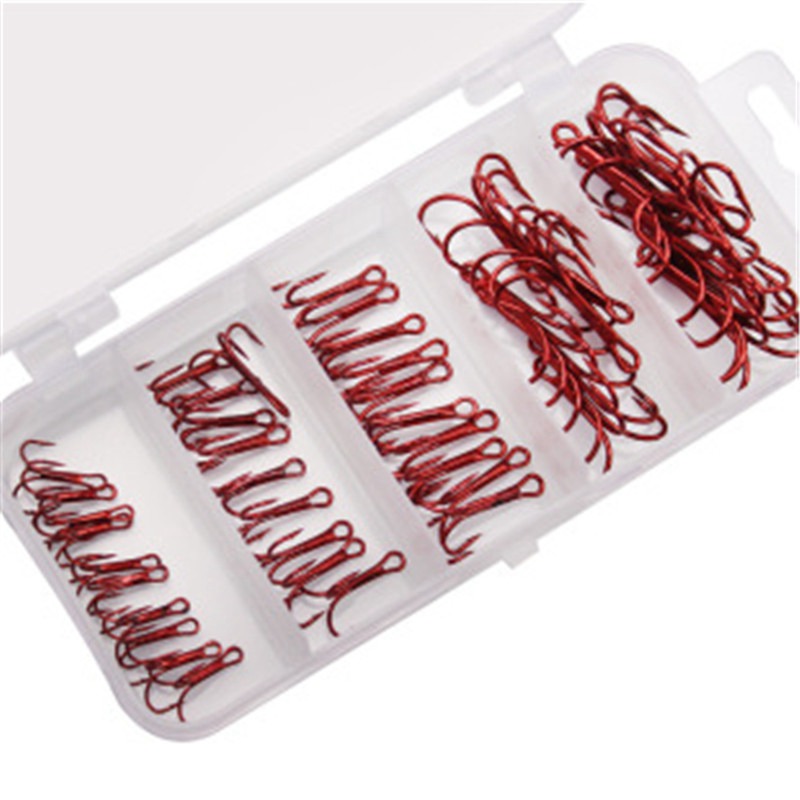 100pcs Fishing Hook Sharp Treble Hooks Size 1 2 4 6 8 10 12 14 Red Black Silver - Image 5