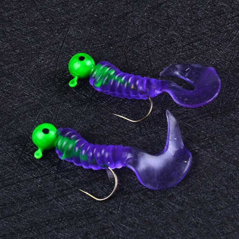 17Pcs Fishing Lures Set Jig Lead Head Hooks Soft Worm Grub Single Tail Bait - Image 5