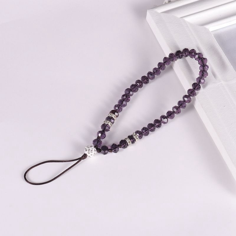 New Solid Color Crystal Beads Flat Beads Carrying Strap DIY Girls' Phone Short Lanyard Phone Case Drop-Resistant Halter Lanyard - 图片 6