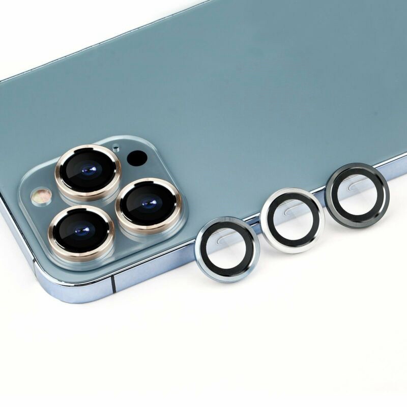 For iPhone 13 Pro Max Metal Ring + Tempered Glass Camera Lens Screen Protector