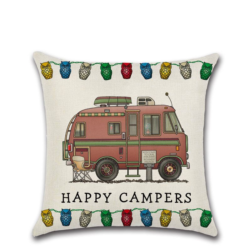 Cross-Border New Arrival Cartoon Camper RV Dining Car Series Happy Campers Linen Pillow Cover - Image 6
