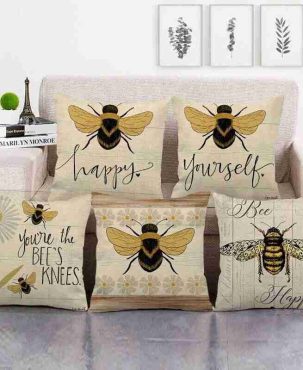 Rural Square Wooden Bee Honey Cushion Cover Linen Cotton Sofa Couch pillow Case