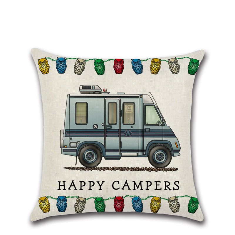 Cross-Border New Arrival Cartoon Camper RV Dining Car Series Happy Campers Linen Pillow Cover - Image 8