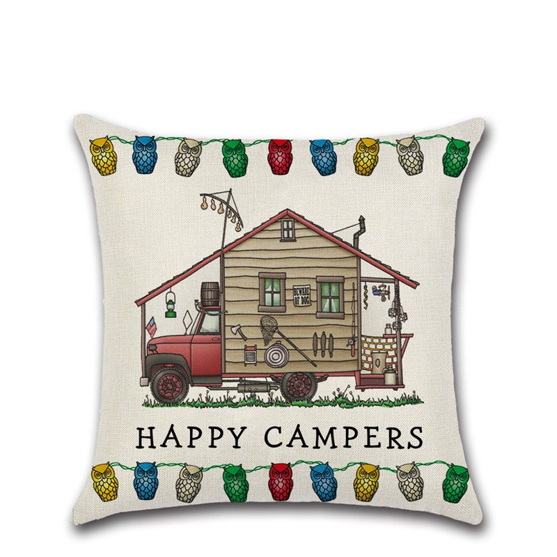 Cross-Border New Arrival Cartoon Camper RV Dining Car Series Happy Campers Linen Pillow Cover - Image 9