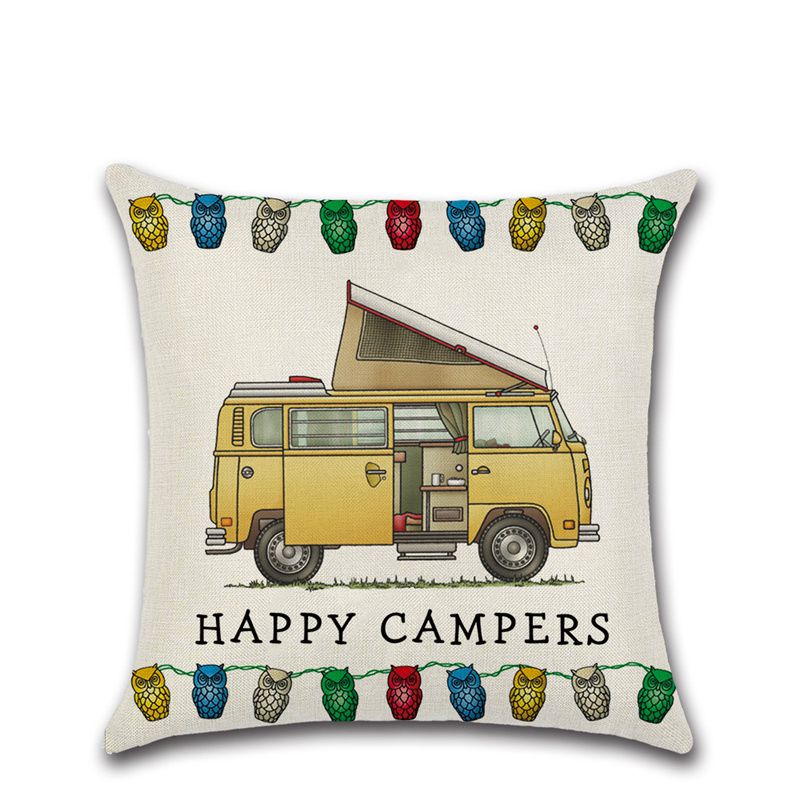 Cross-Border New Arrival Cartoon Camper RV Dining Car Series Happy Campers Linen Pillow Cover - Image 10