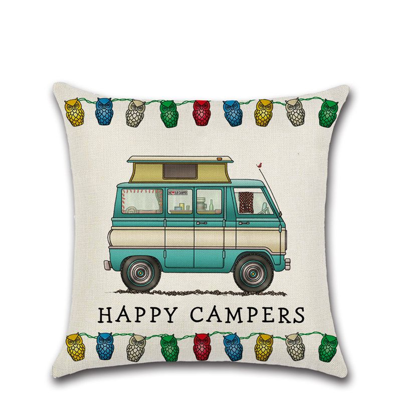 Cross-Border New Arrival Cartoon Camper RV Dining Car Series Happy Campers Linen Pillow Cover - Image 11