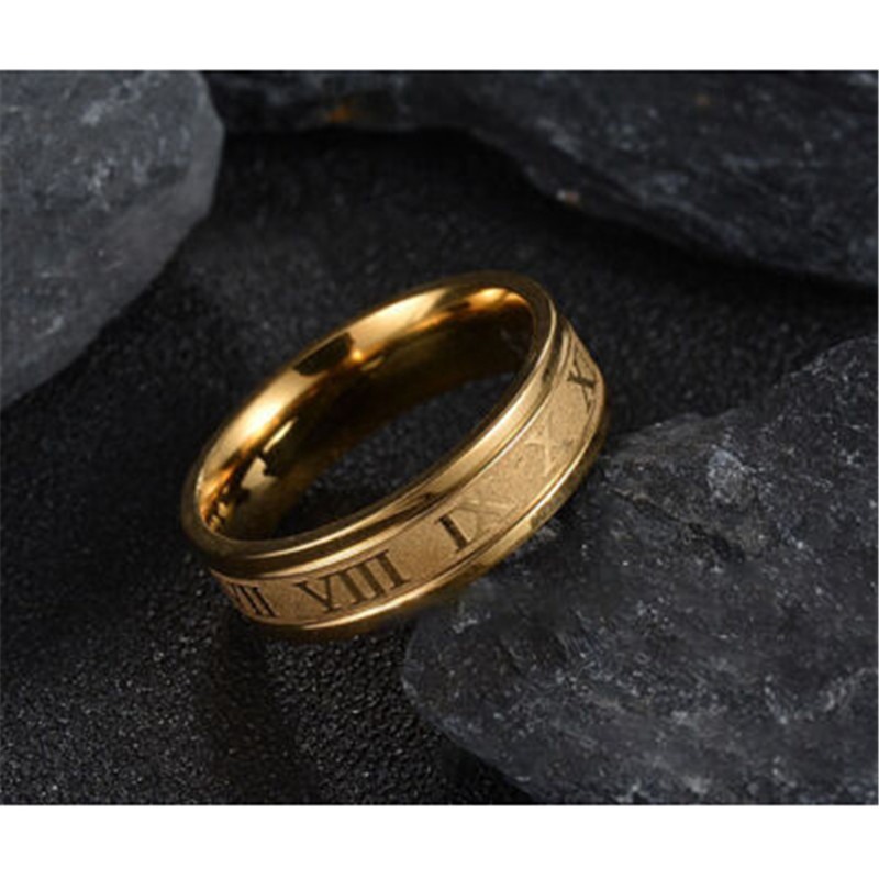 6mm Titanium Stainless Steel Rings Roman Numeral Band Ring Jewelry Accessories - Image 4
