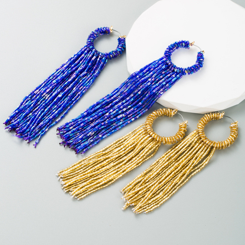 Long Fringe Earrings Female Personality Color Bead Fashion High Sense Ear Rings