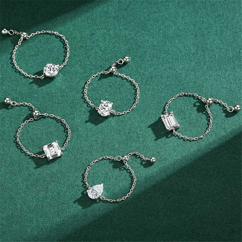 Clear Link Chain Ring Trendy 925 Silver Adjustable Charm Gold Color Rings