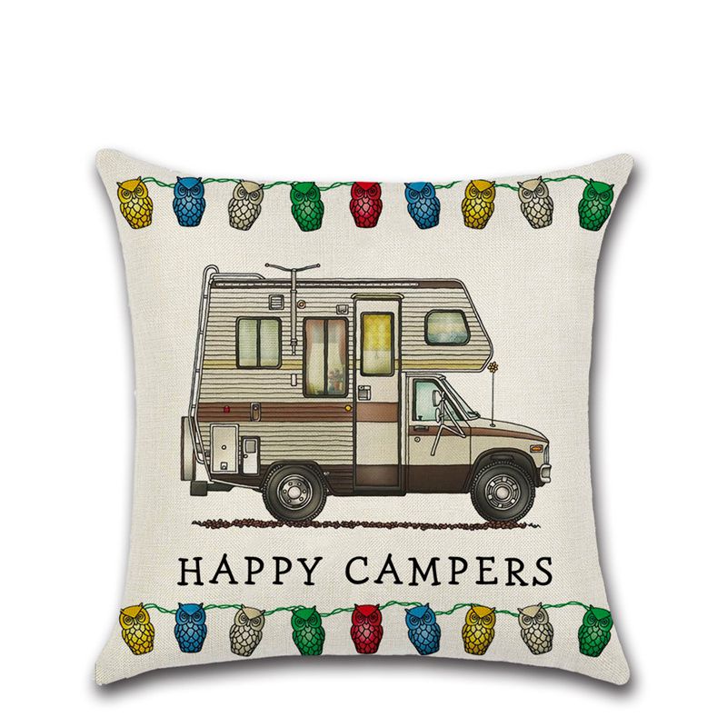 Cross-Border New Arrival Cartoon Camper RV Dining Car Series Happy Campers Linen Pillow Cover - Image 12