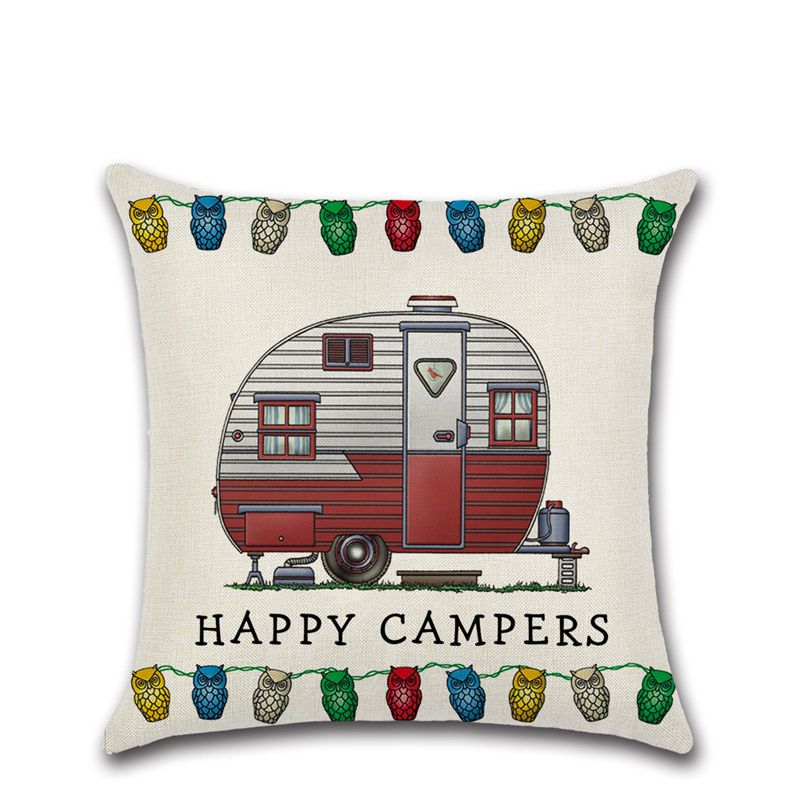 Cross-Border New Arrival Cartoon Camper RV Dining Car Series Happy Campers Linen Pillow Cover - Image 13