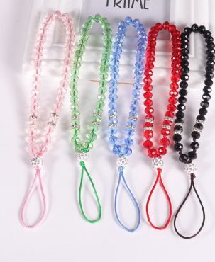 New Solid Color Crystal Beads Flat Beads Carrying Strap DIY Girls' Phone Short Lanyard Phone Case Drop-Resistant Halter Lanyard