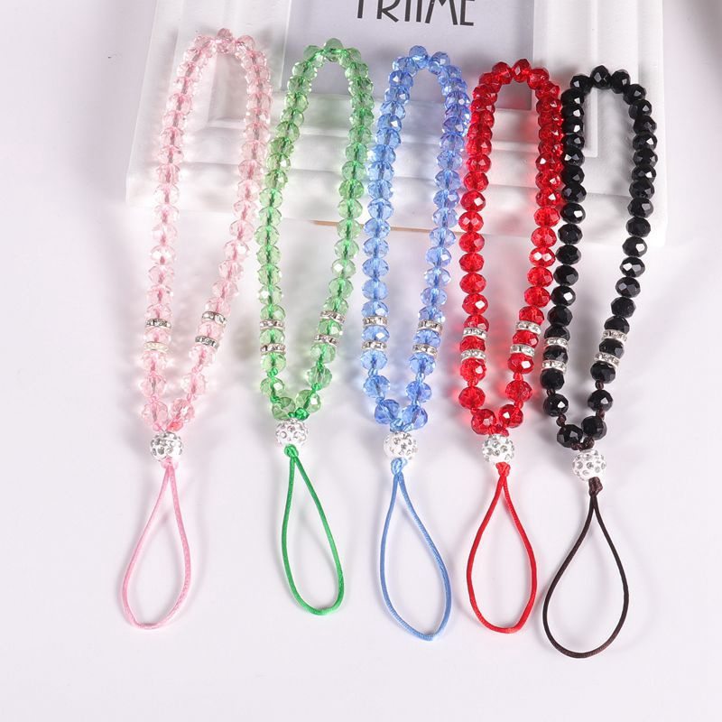 New Solid Color Crystal Beads Flat Beads Carrying Strap DIY Girls' Phone Short Lanyard Phone Case Drop-Resistant Halter Lanyard