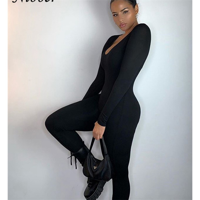 Nibber Basic Bodycon Jumpsuit For Women‘s Clothing Casual Brown Fitness Rompers 2024 Y2K Playsuit Activity Streetwear Overalls - 图片 17