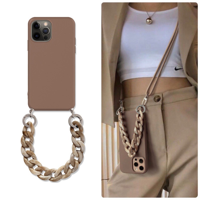 INS Crossbody Lanyard Necklace Marble Chain Silicone Case for Iphone 13 12 Mini 11 Pro XS Max XR X 8 7 6S 6 Plus SE 2020 Cover